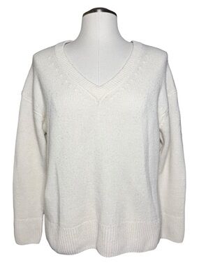 Massimo Dutti Cream V-Neck Cashmere Wool Sweater